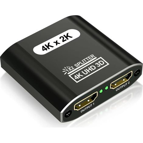 Splitter HDMI 2 Sorties - Aluminium Splitter HDMI 4K 1 Entrée 2 Sorties Affichage Simultané, pour Xbox PS3 PS4 Lecteur Roku Blu-Ray HDTV Apple TV et Plus Appareil