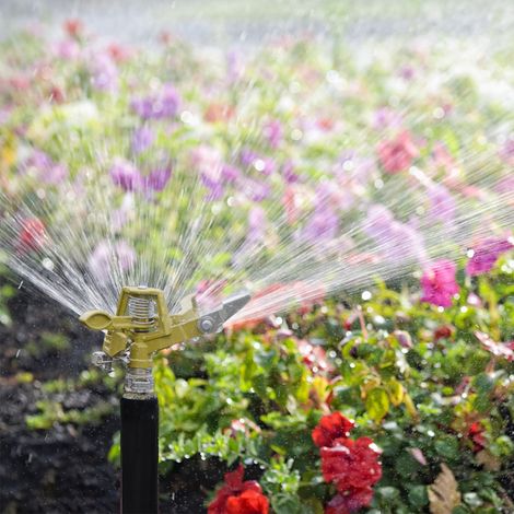 Arroseur à impact rotatif 360° en alliage de zinc, filetage G3/4", arc ajustable, portée 10-20m, couleur verte, pour jardin (1/5)