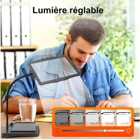 Grande loupe 10x avec lumière et Support, 50 Perles LED, luminosité réglable, col de Cygne, Lampe de Bureau, Grande loupe pour la Lecture, la Couture, Les travaux manuels