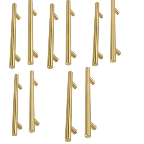 Lot von 10 goldenen Möbelgriffen, Messing-Möbelgriffen, goldenen Griffen -LS201GD160, gebürstetes Messing, goldener Küchenschrankgriff aus Edelstahl, Abstand der Mitte 160 mm (1/4)