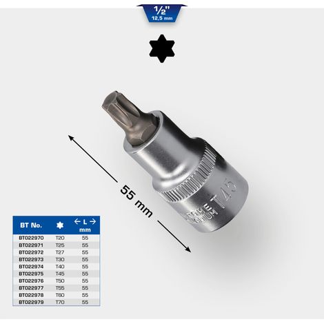 Brilliant Tools  BT022972 1/2'' Bit-Schraubendreher-Einsatz, TORX, 55mm, TX27 (1/5)