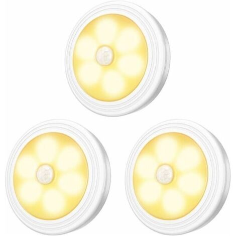 FENOPLASTICALampes LED pour armoire/armoire, 3 pièces, veilleuse, détecteur de mouvement LED avec base magnétique pour vitrines d'armoires d'escalier de cuisine (fonctionnant sur piles) (1/4)