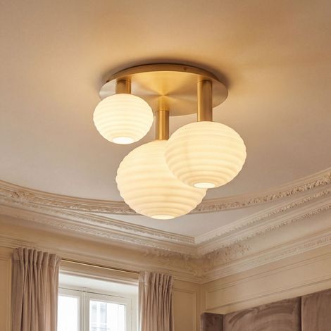 Deckenlampe Metall Glas 53.5 cm breit in Gold Weiß E27 3-flammig Modern Deckenleuchte Küche
