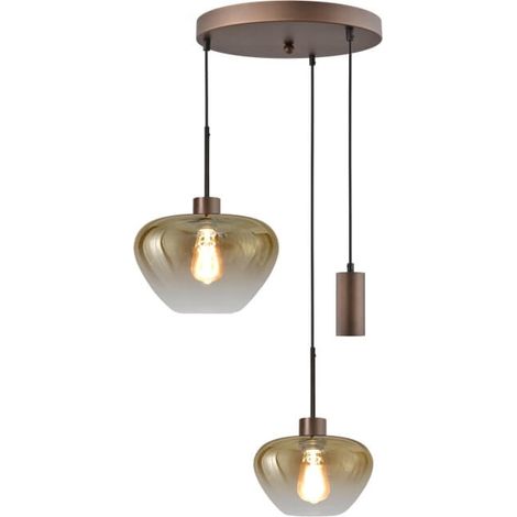 Suspension 3 lumières Genua marron avec 1x verre doré Ø 24cm - 1x Ø 29cm et 1 pendentif - 2972-15-15-35-3MC149 (1/3)