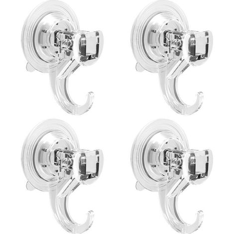 Set of 4 suction cups with hooks for home, bathroom, shower, kitchen, glass, curtain hooks for tiles, shower door, 2 kg, transparent (1/5)