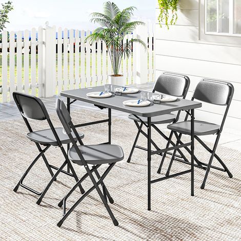 Gartenmöbelset, Gartentisch mit 4 Klappstühlen, höhenverstellbarer Tisch 118 cm, dunkelgrau