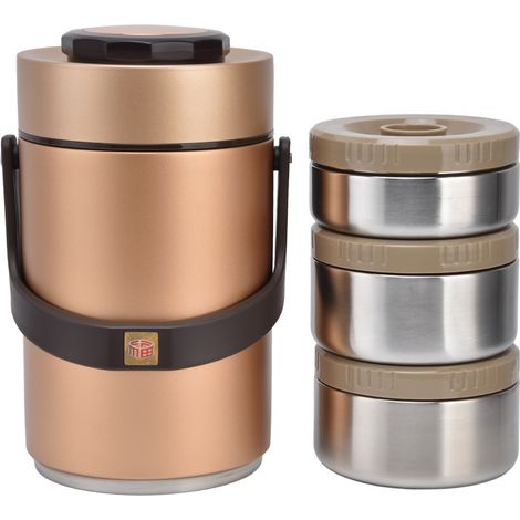 Boîte-repas isotherme 2,3L en acier inoxydable 304, 3 couches anti-fuites pour travail et voyage, couleur or (1/5)