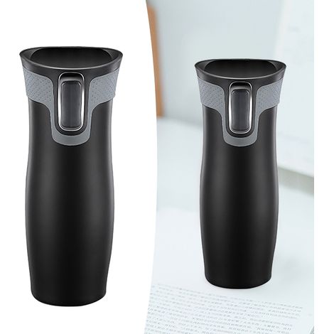 Gobelet isotherme double paroi en acier inoxydable 450 ml, ouverture en un clic, bouteille isotherme sous vide, noir (1/5)