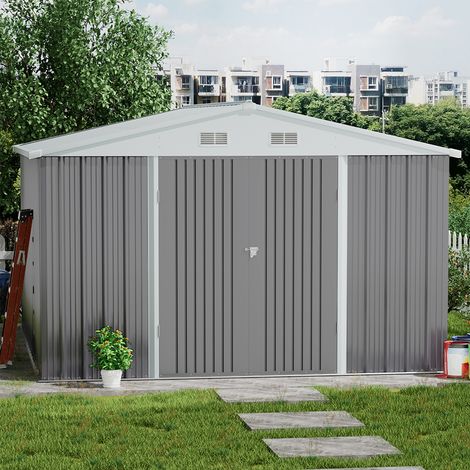 Grey 265.6cm Outdoor Garden Metal Storage Shed (1/5)
