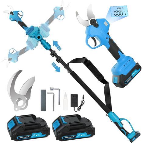 Sécateur Électrique Télescopique 40mm, Perche Amovible 130-245cm Sécateur sans fil moteur brushless, 2 batteries 2000mAh, écran LCD, outil de jardinage pour branches et arbres fruitiers (1/5)