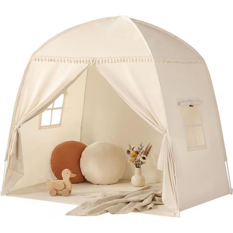 Large Teepee Tent for Children: Kids Boys and Girls Indoor Play House Canopy Bed for Playroom Gift Toy (Cream)