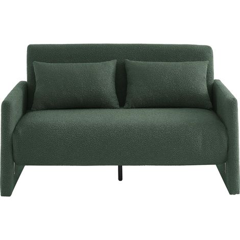 Canapé Droit Convertible Jade 2 Places en Tissu Bouclette Vert (1/5)