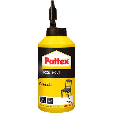 Pattex Bois Classic, colle à bois hautement résistante, colle vinylique pour montage, assemblage, placage ou contrecollage sur supports en bois, colle blanche, 750 g