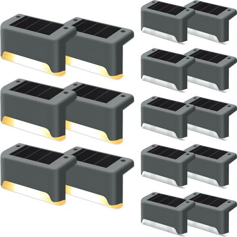 Lot de 16 Lampes Solaires pour Escaliers Extérieurs, Éclairage Extérieur Solaire, Étanche Lampes Solaires pour Clôture, Escalier, Marches, Cour (Gris, Blanc Chaud) (1/5)