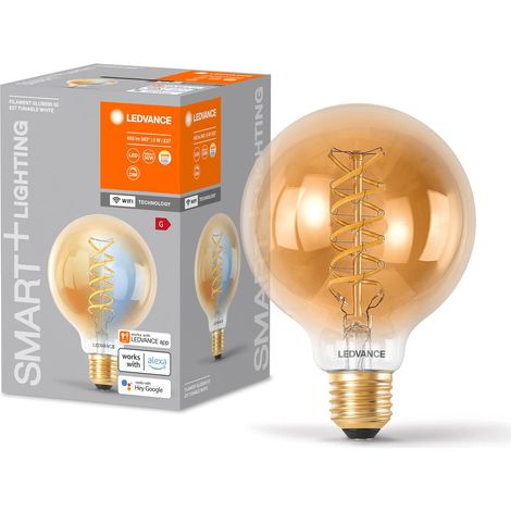 Ampoule LED, teinte dorée, 8W, 650lm, forme globe diamètre, 95mm et culot E27, lumière blanche réglable (2200-5000K), dimmable, application ou commande vocale, Paquete de 4 (1/3)