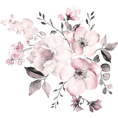 Vintage-Blumen-Wandtattoo in Rosa (58 x 52 cm) Frühlingspflanzen-Natur-Wandtattoo Dekoration für Wohnzimmer, Schlafzimmer, Küche, Flur (1/5)