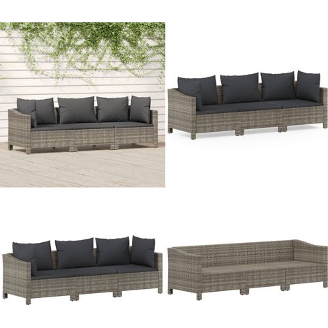 Set Divani da Giardino 3 pz con Cuscini in Polyrattan Grigio - Divano angolare - Divano centrale