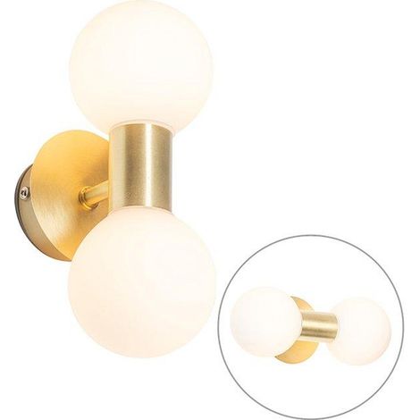 Qazqa – Applique murale de salle de bain IP44 en acier or avec 2 lumières – Résistante aux éclaboussures – Culot G9 – Dimensions 20,4x8x11,3cm