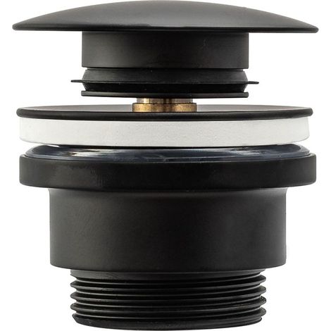 1 - Waschbeckenablauf - Messing - Pop-up-Klick-Klack-System mit Überlauf für Badezimmer, Schwarz, 45 mm (1/4)