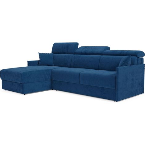 Miryam Ecksofa mit Matratze mit verstellbaren Kopfstützen aus weichem, fleckenabweisendem Stoff T31 232 cm links blau (1/5)