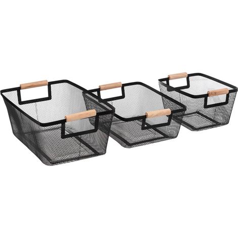 Lot de 3 paniers métal et bois (1/5)