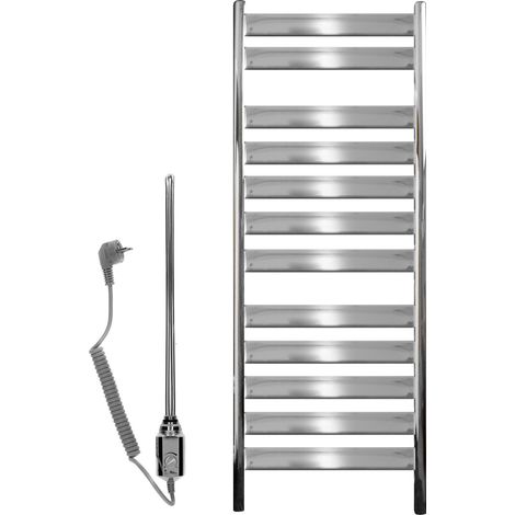 ECD Germany Radiatore Design Tharr Pannello Piatto Termoarredo da Bagno in Acciaio Cromato Design Moderno 500x950 mm Calorifero Scaldasalviette Termosifone Portasciugamani da Parete + Resistenza 600W