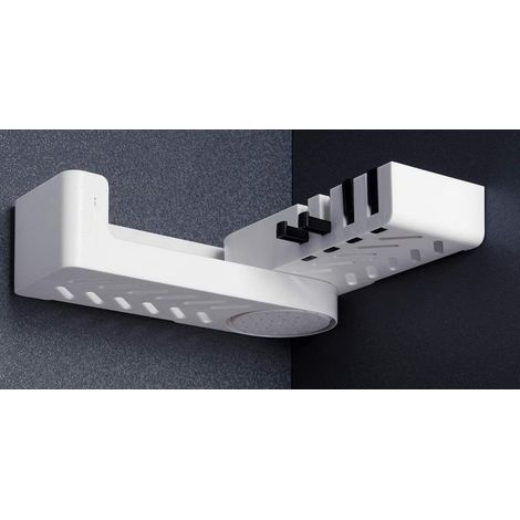 Corner Shelf - Swivel Shower Shelf - Self-Adhesive Bathroom Shelf - 4 Hooks Towel Rack - For Bathroom Kitchen - 1 Piece (1/4)