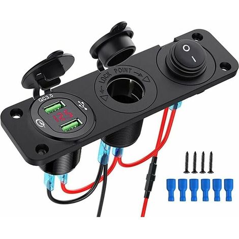 Toma USB empotrada de 12 V, toma para encendedor de 12 V, cargador USB doble QC 3.0 de 12 V, panel para encendedor, interruptor basculante iluminado para barcos, remolques, coches y autobuses, color n (1/5)