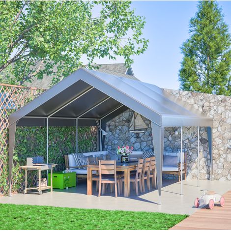 Tenda garage 611x396x300 cm grigio in PE e acciaio zincato con porte avvolgibili e zanzariere (1/5)