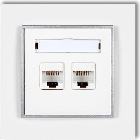 2x Internet-Steckdose mit Rahmen Karlik Mini weiß/silber (1/2)