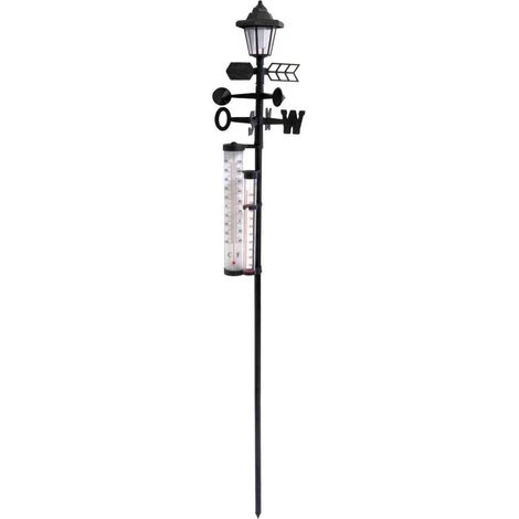 Spetebo – Station météo solaire 5 en 1 – Lampe de jardin avec thermomètre, anémomètre, pluviomètre – Dimensions 158 x 24 cm – Alimentation solaire