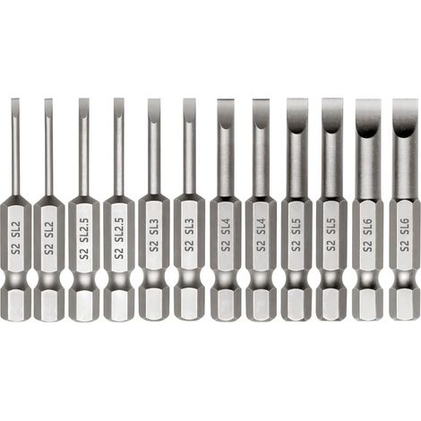 12pcs 50mm Long Slotted Impact Driver Bits 1/4" Hex Shank Magnetic SL2/2.5/3/4/5/6 (1/5)