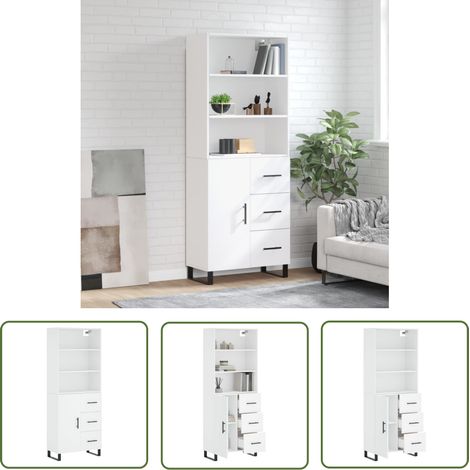 Furniture Limited - Buffet haut Blanc 69,5x34x180 cm Bois d'ingén (1/5)
