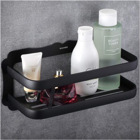 Panier de Douche et Cuisine Serviteurs de Douche, Colle Brevetée + Auto-adhésif, Aluminium, Finition Mat, Noir (1/5)