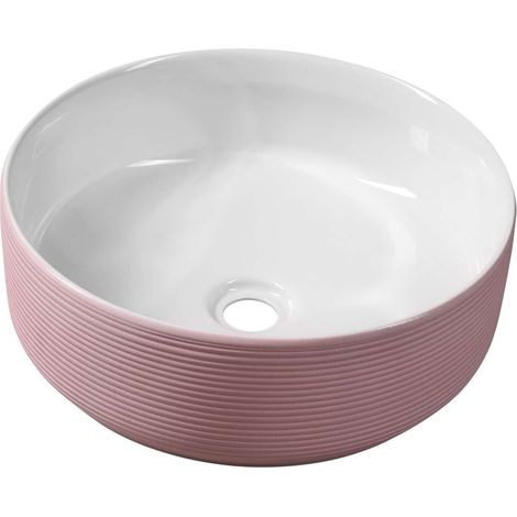 Sapho - Lavabo sobre encimera Ardea, diámetro 41 cm, sin rebosadero, sin orificio para el grifo, blanco/rosa AR041 (1/5)