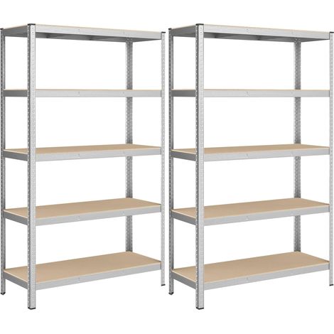 Lot de 2, Étagère de Rangement à 5 Niveaux, 60 x 120 x 200 cm, Capacité 750 kg, Planches Réglables, Style Industriel, pour Cuisine, Salon, Argent GLR060E02 (1/5)