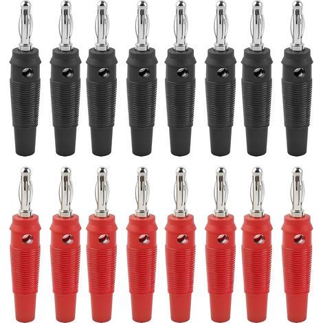 16 Pièces Fiches Bananes, 4mm Fiche Enceinte Audio, fiche Enceinte Audio Haut Parleur Connecteur pour Raccorder Les Enceintes HiFi, Amplis, ampli-Tuners et Chaînes Stéréo, Noir Rouge (1/5)