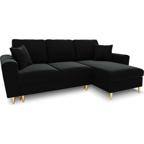 Canapé d'angle réversible convertible + box 4 places velours noir (1/5)
