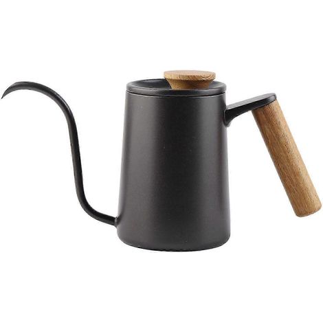 Cafetière à filtre en acier inoxydable de 600 ml avec bec verseur en col de cygne, noire, de haute qualité. (1/5)