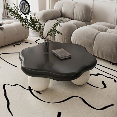 Table basse nuage 80x80x35 cm noir et blanc en MDF et plastique avec bords arrondis et montage facile (1/5)