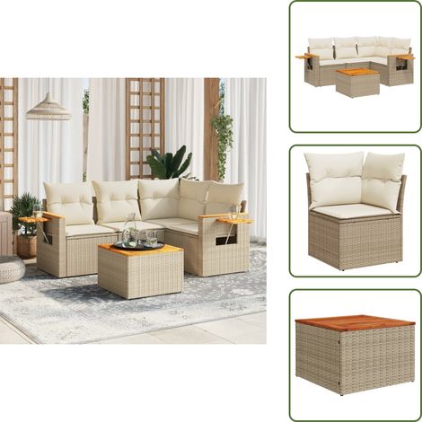 5-tlg. Garten-Sofagarnitur mit Kissen Beige Poly Rattan - Gartenmöbel - Esszimmergarnituren - Outdoor Möbel - Lounge Set - Rattan Gartenmöbel (1/5)