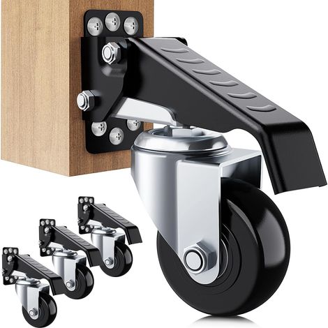 Lot de 4 roulettes escamotables de 330 kg pour établis de travail lourd, roues de banquet, construction tout en acier, roues de table pour meubles d'établi, 4 roulettes pivotantes (1/5)
