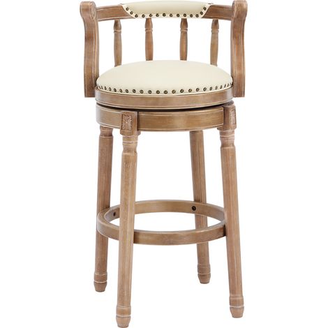 Tabouret de bar pivotant en cuir régénéré, dossier incurvé, assise haute 75 cm, structure en bois blanc, pour cuisine et salon CHICFURN (1/5)