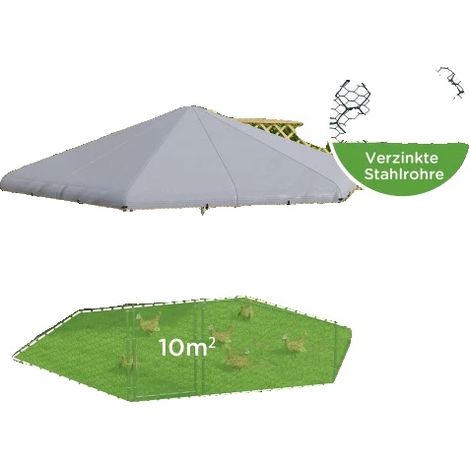 Enclos pour poules en liberté, construction en acier galvanisé, accueille 10-15 poules, design hexagonal, toit ombragé avec protection UV (1/5)
