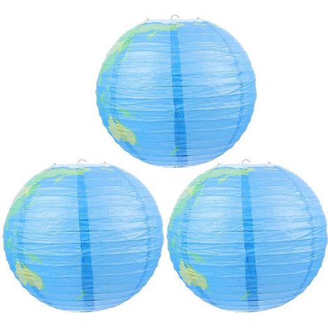 Lot de 3 lanternes en papier en forme de Terre, grande lanterne en papier à faire soi-même, globe en papier, décoration de fête-30.00X30.00X30.00CM