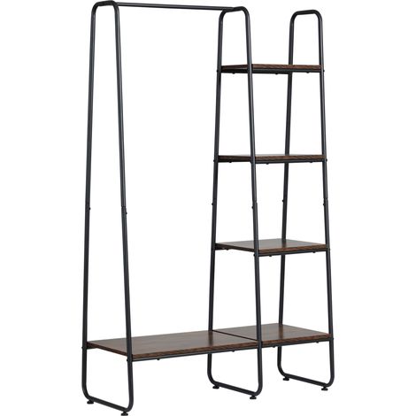 Perchero de madera 4 estantes barra colgar dormitorio salón 101x39x160 cm marrón rústico