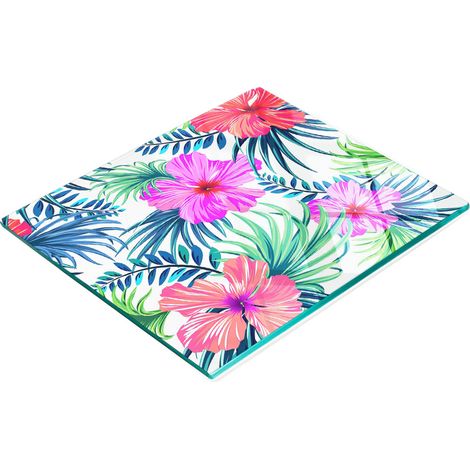 Tabla de cortar decorativa de cristal para cocina con dise帽o de flores hawaianas, 60x52 cm.