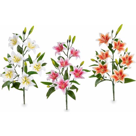 Mazzi di fiori di giglio colorati artificiali, set da 6 pezzi, cm 52 H (con gambo 67)