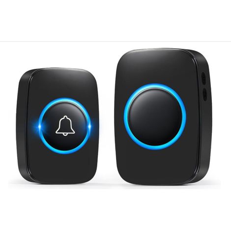 Noir，Sonnette sans Fil Exterieur Etanche 300 Mètres, IP44 Étanche Carillon Electronique, Kit de Carillon avec Récepteurs Enfichables, 60 Mélodies au 5 Niveaux Volumes pour Maison au Bureau