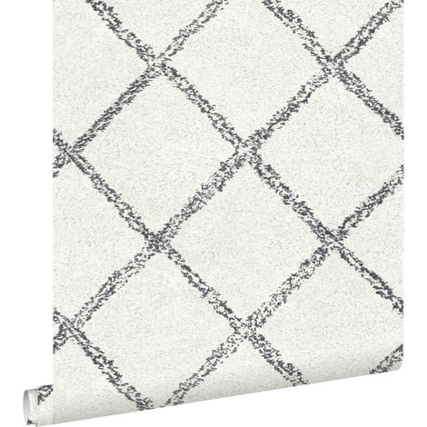 papier peint tapis oriental berber noir et blanc mat  - ESTAhome